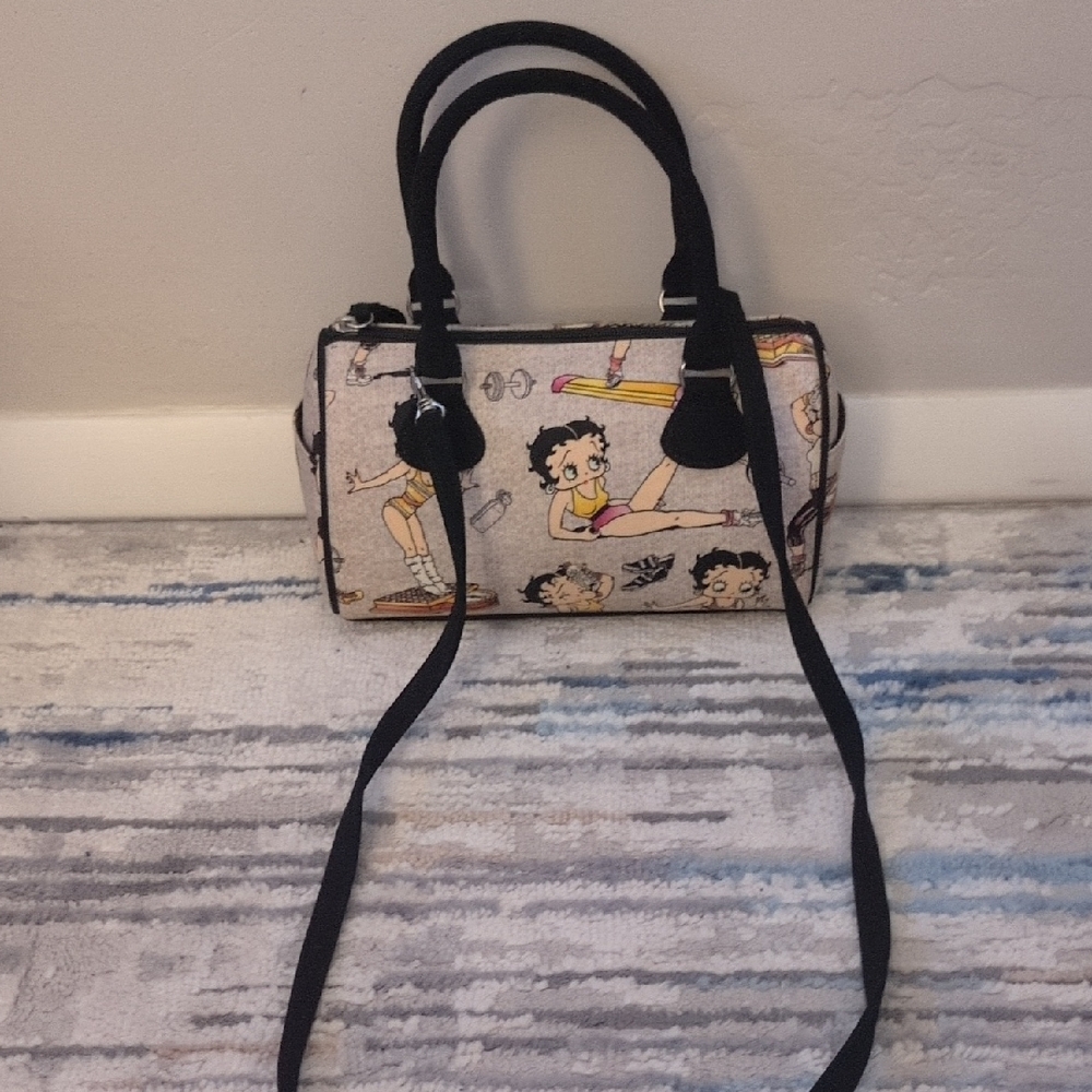 Betty Boop Cartoon Print Shoulder Bag - Black and Cream
